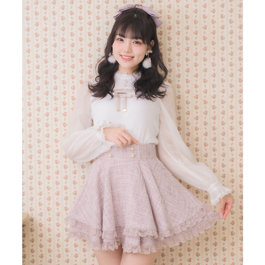 ロジータ ROJITA ダブルフレア裾レーススカート (ピンク) ピンク