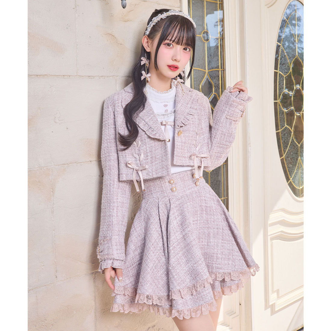 ロジータ ROJITA ダブルフレア裾レーススカート (ピンク) ピンク