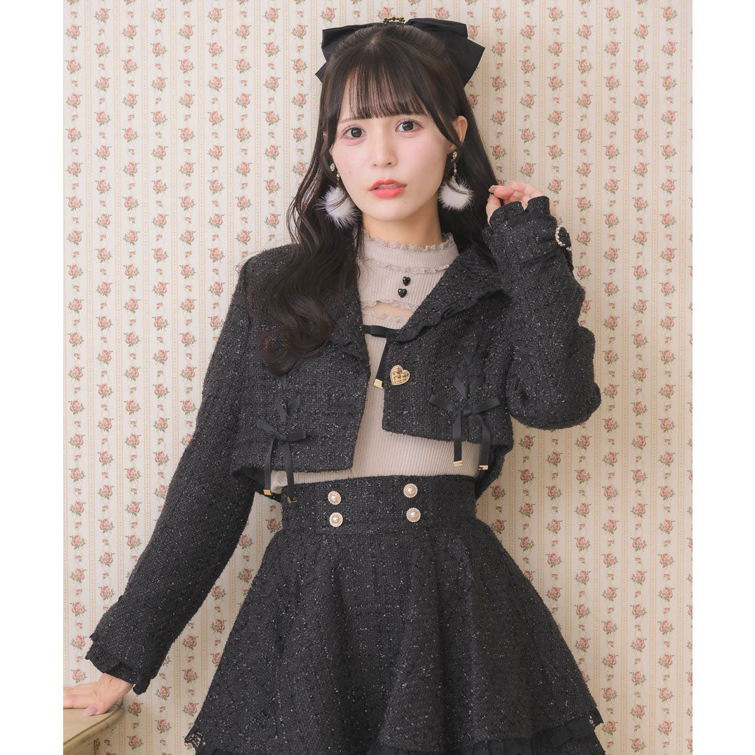 ロジータ ROJITA サイドレースアップショートジャケット (ブラック) ブラック