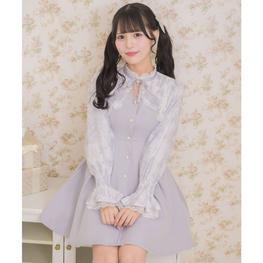 ロジータ ROJITA 花柄シアーラッフルワンピース (ブルー) ブルー