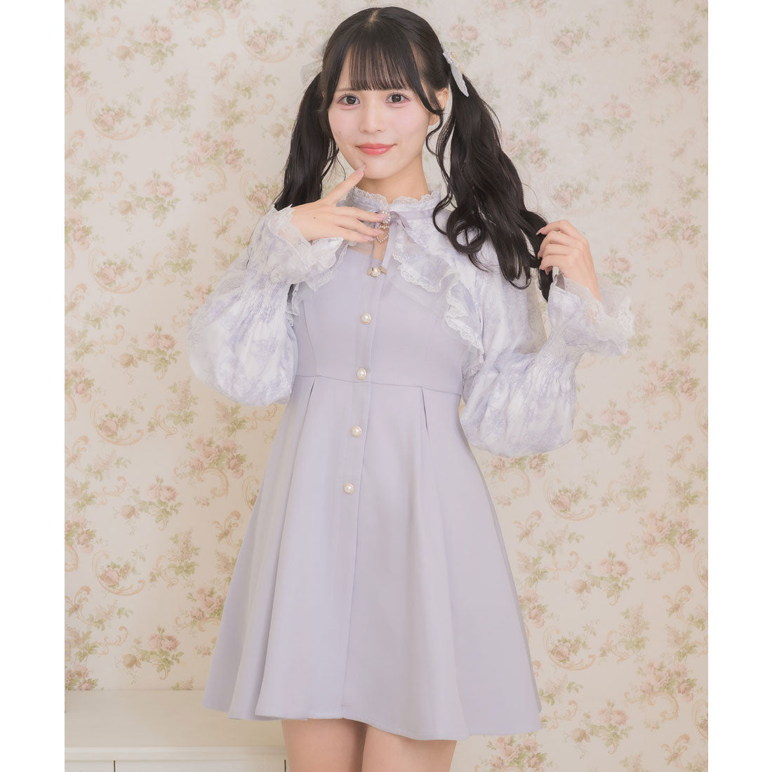 ロジータ ROJITA 花柄シアーラッフルワンピース (ブルー) ブルー