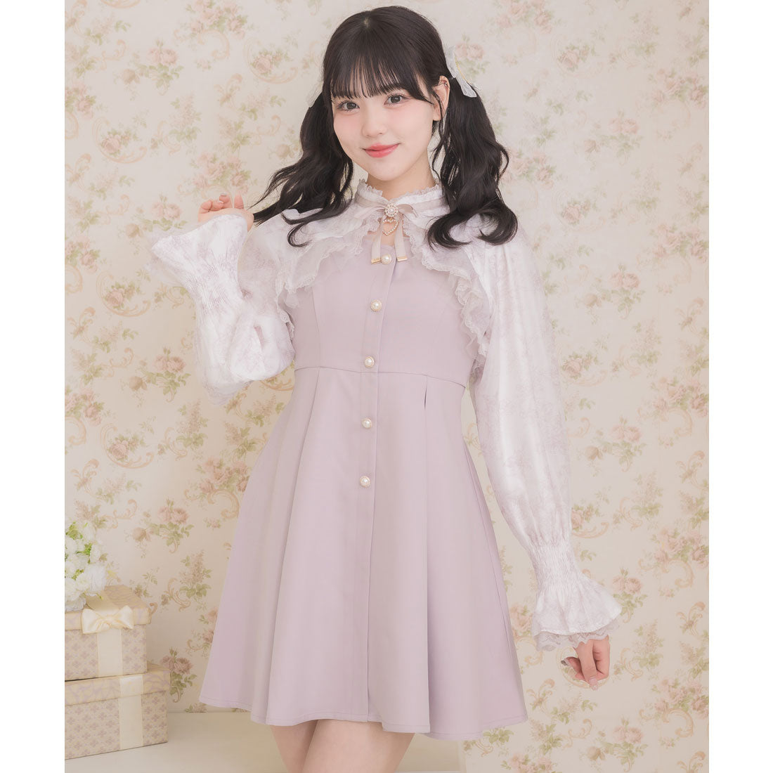 ロジータ ROJITA 花柄シアーラッフルワンピース (ピンク) ピンク