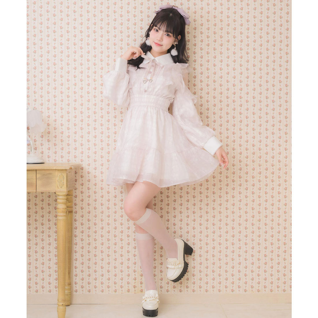 ロジータ ROJITA 花柄チェックミニワンピース (グレー) グレー