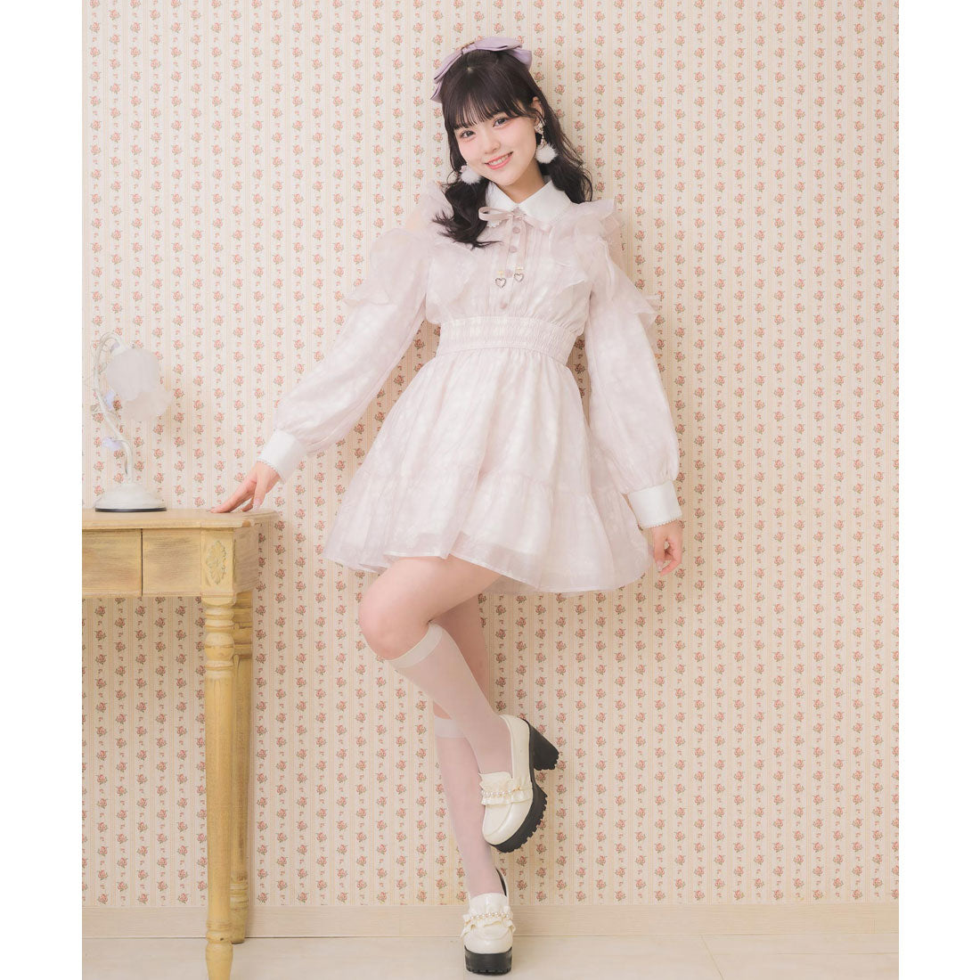 ロジータ ROJITA 花柄チェックミニワンピース (グレー) グレー