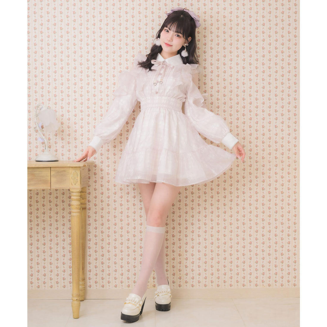 ロジータ ROJITA 花柄チェックミニワンピース (グレー) グレー