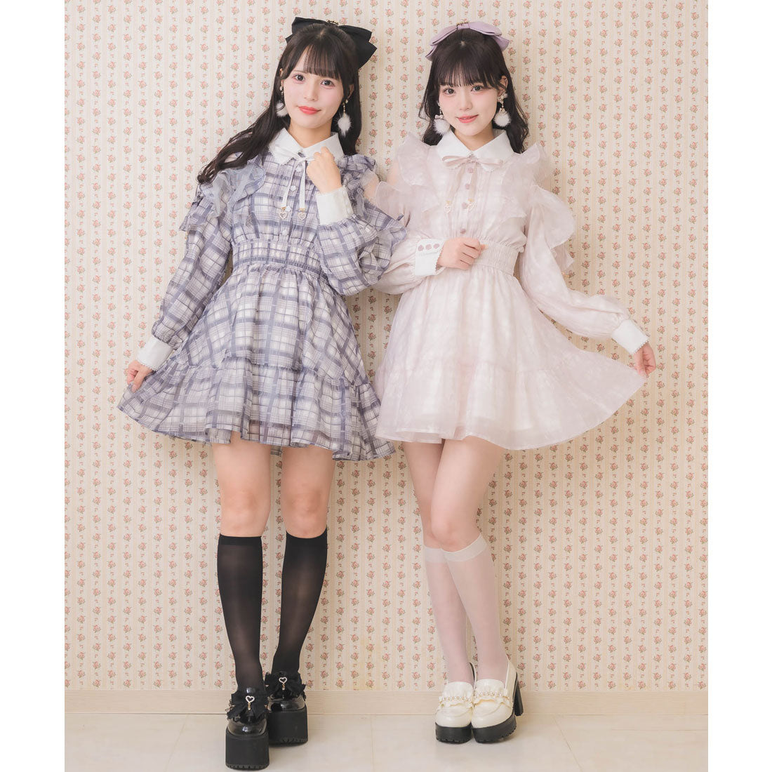 ロジータ ROJITA 花柄チェックミニワンピース (グレー) グレー