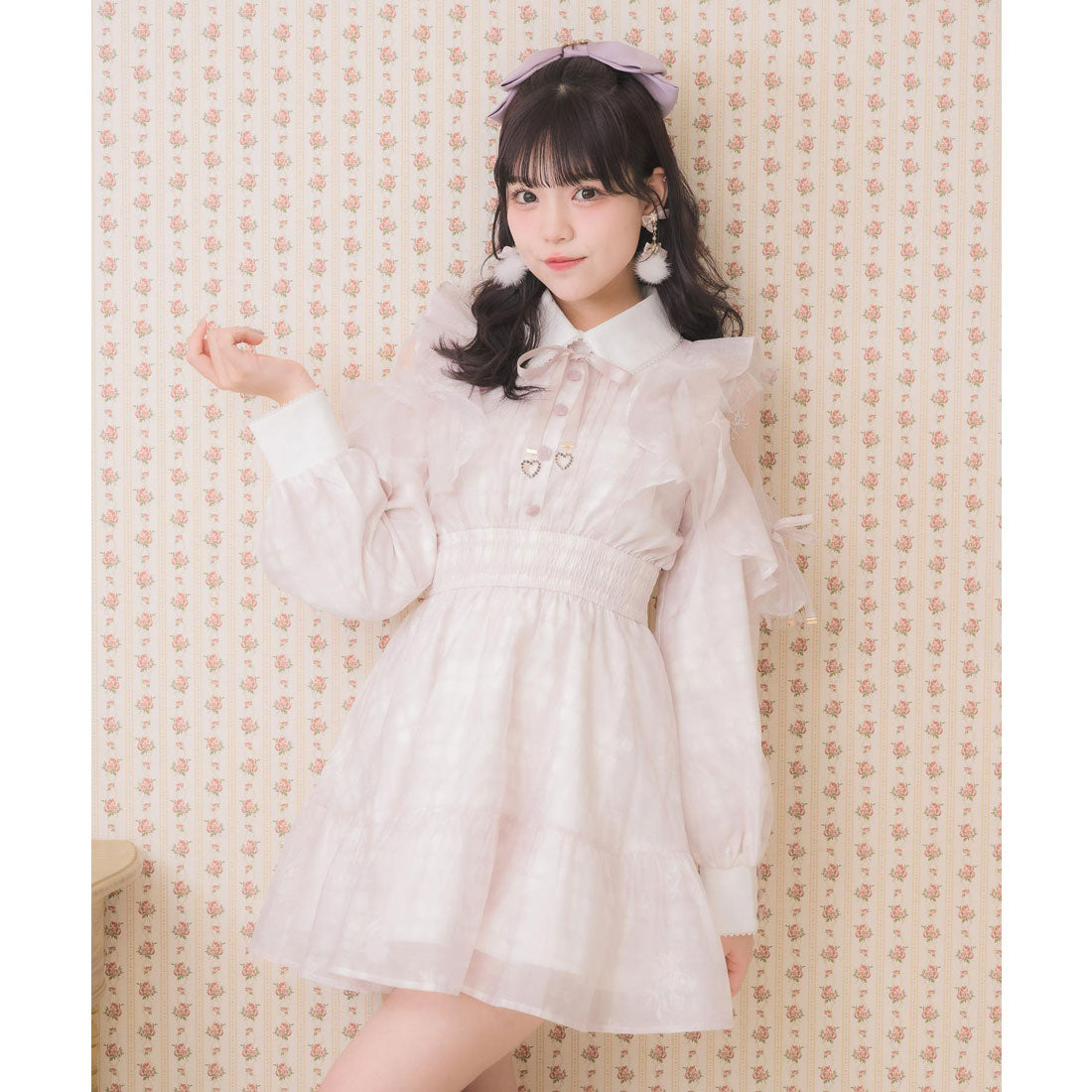 ロジータ ROJITA 花柄チェックミニワンピース (ピンク) ピンク