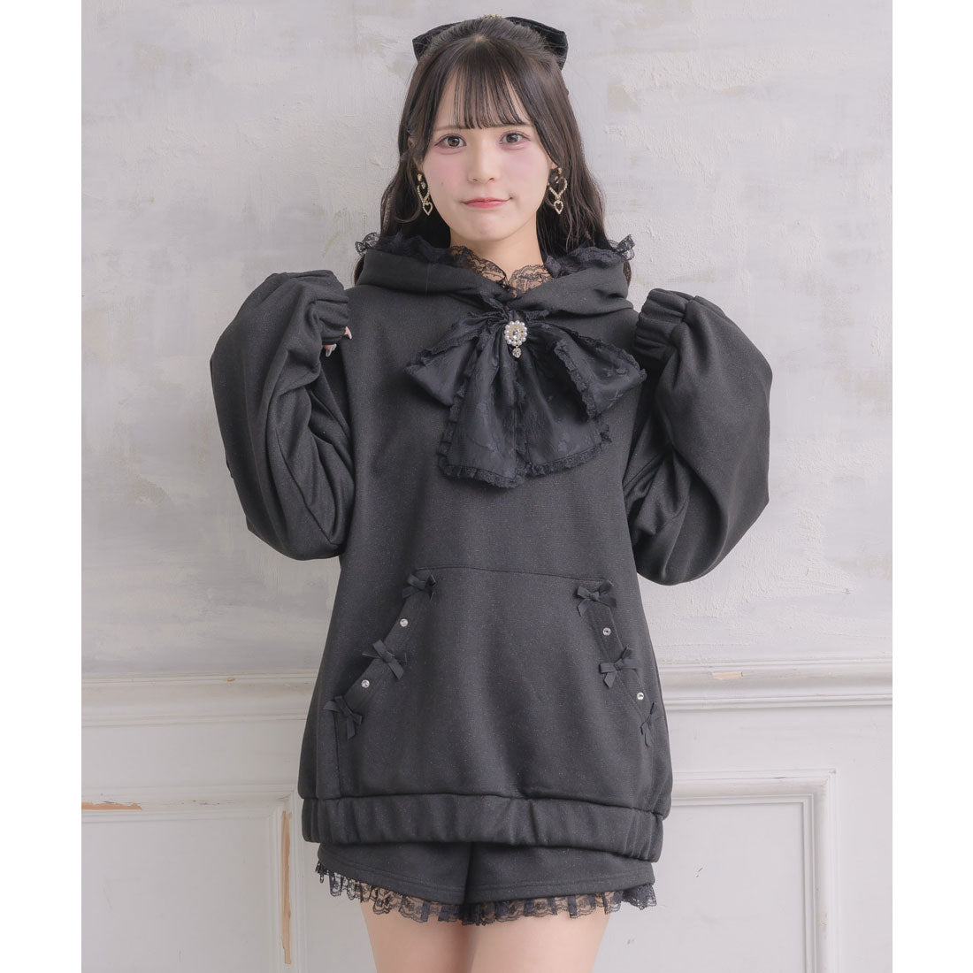 ロジータ ROJITA リボンデザインフーディーセットアップ (ブラック) ブラック