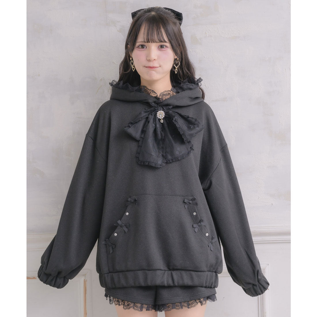 ロジータ ROJITA リボンデザインフーディーセットアップ (ブラック) ブラック