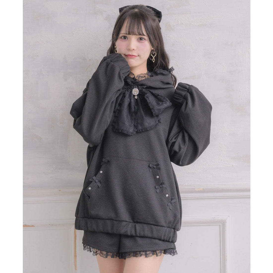 ロジータ ROJITA リボンデザインフーディーセットアップ (ブラック) ブラック