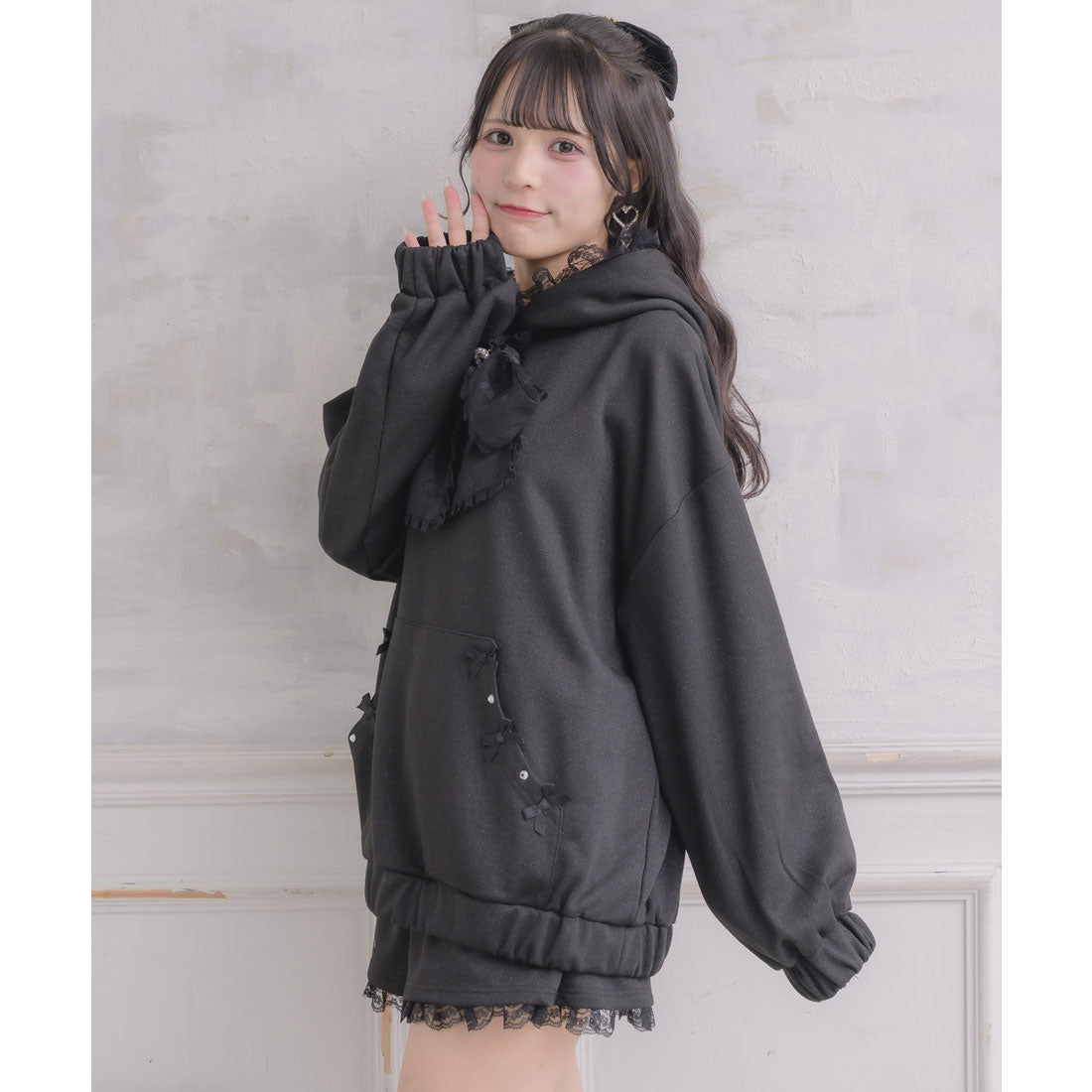 ロジータ ROJITA リボンデザインフーディーセットアップ (ブラック) ブラック