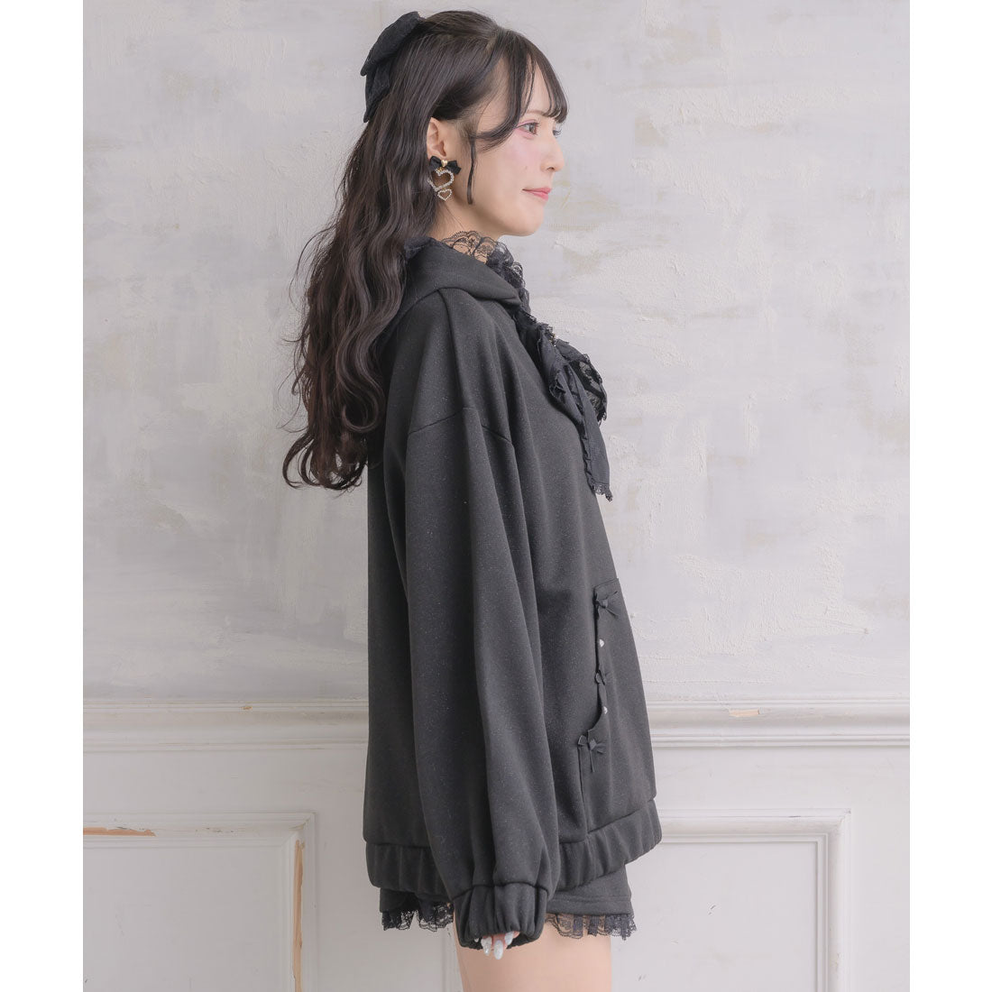 ロジータ ROJITA リボンデザインフーディーセットアップ (ブラック) ブラック