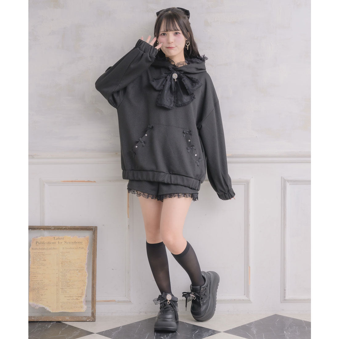 ロジータ ROJITA リボンデザインフーディーセットアップ (ブラック) ブラック