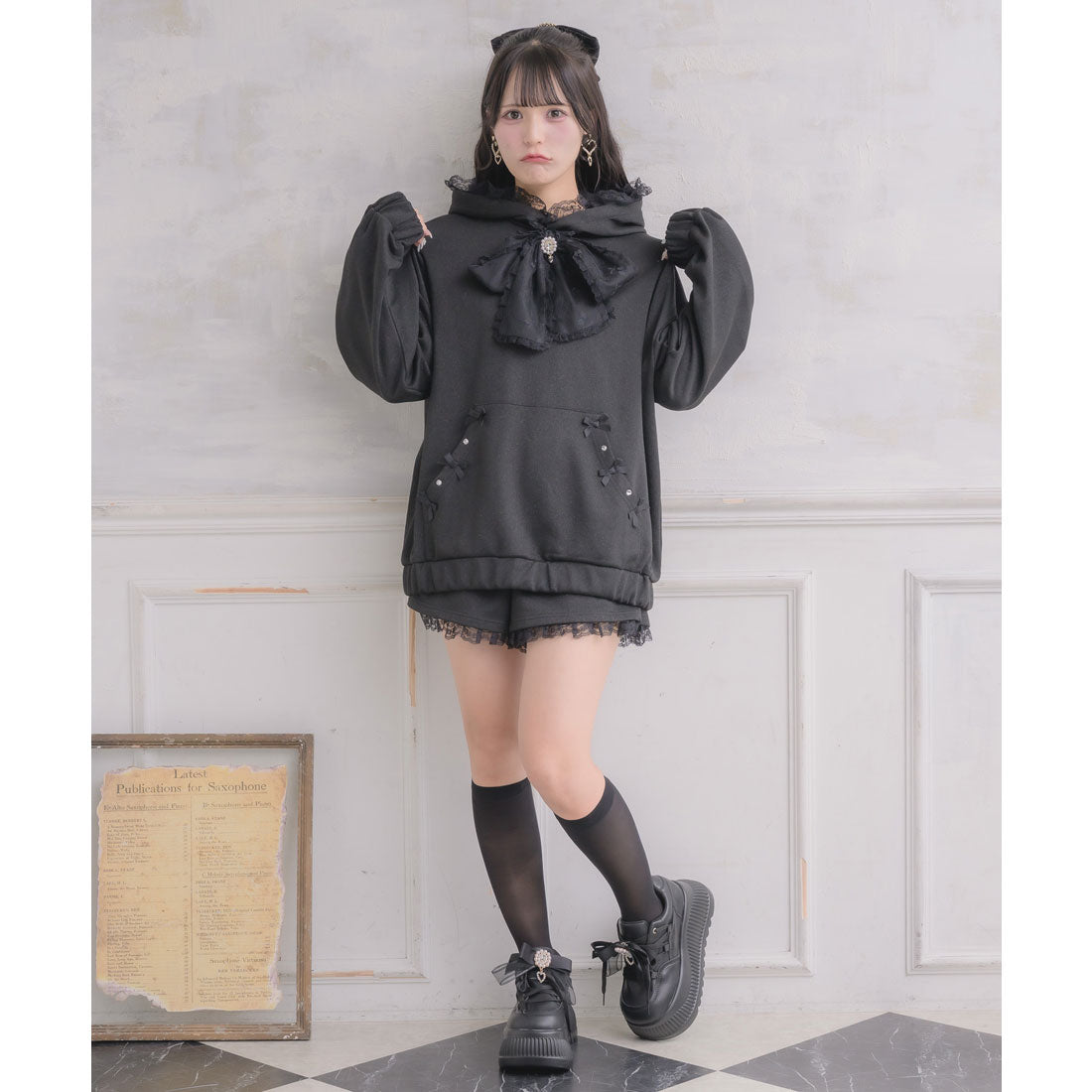 ロジータ ROJITA リボンデザインフーディーセットアップ (ブラック) ブラック