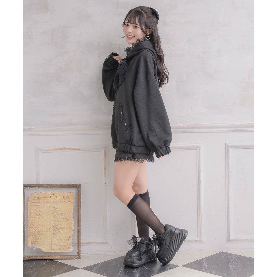 ロジータ ROJITA リボンデザインフーディーセットアップ (ブラック) ブラック