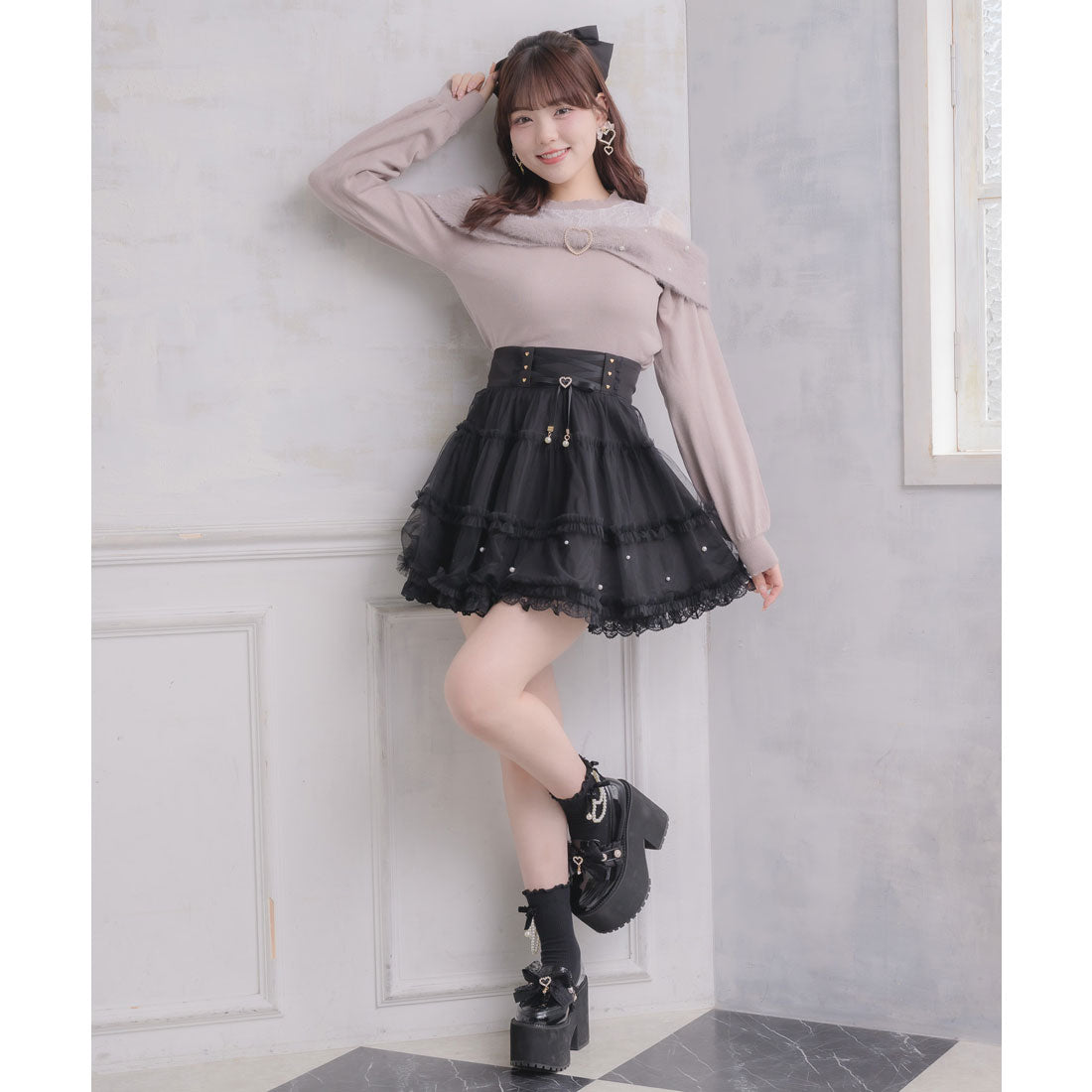 ロジータ ROJITA リボンデザインニットトップス (ピンク) ピンク