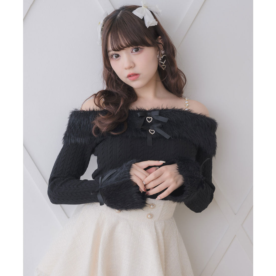 ロジータ ROJITA シャギーオフショルニットトップス (ブラック) ブラック