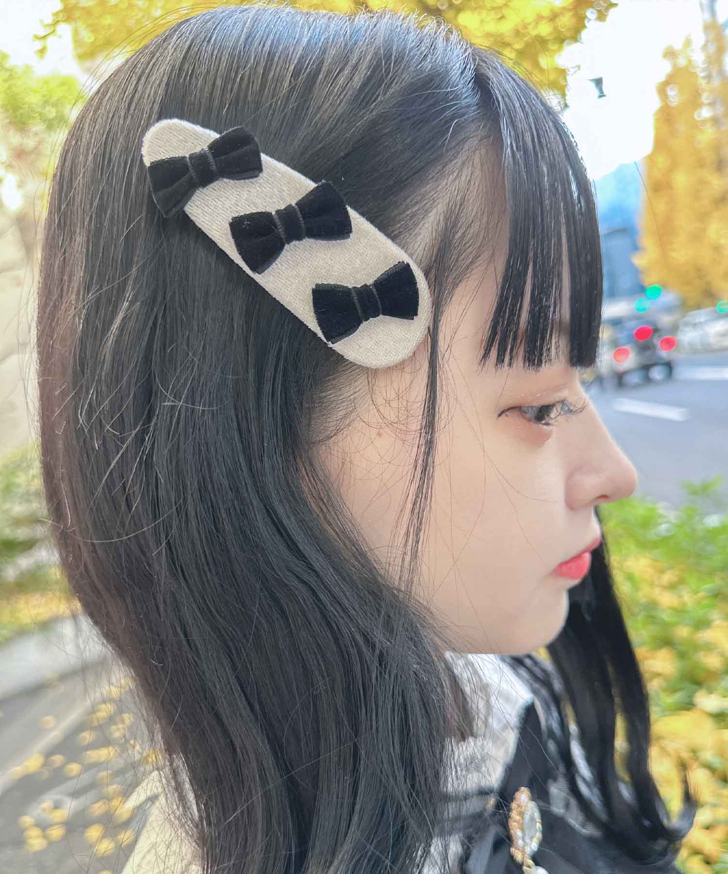 ロジータ ROJITA トリプルリボン配色ヘアピン,ブラック