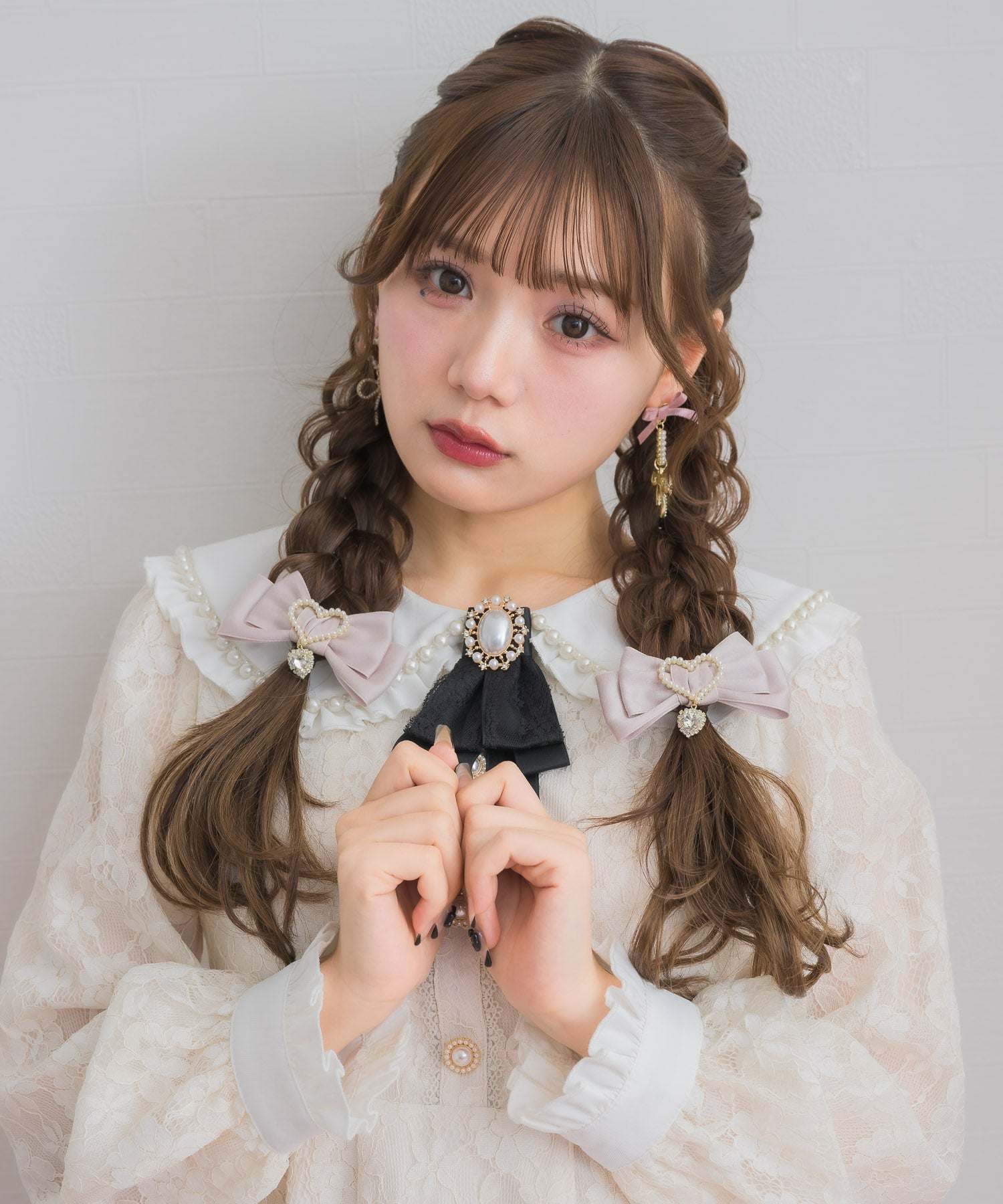 ROJITA ribbon hair clip with heart charm SET