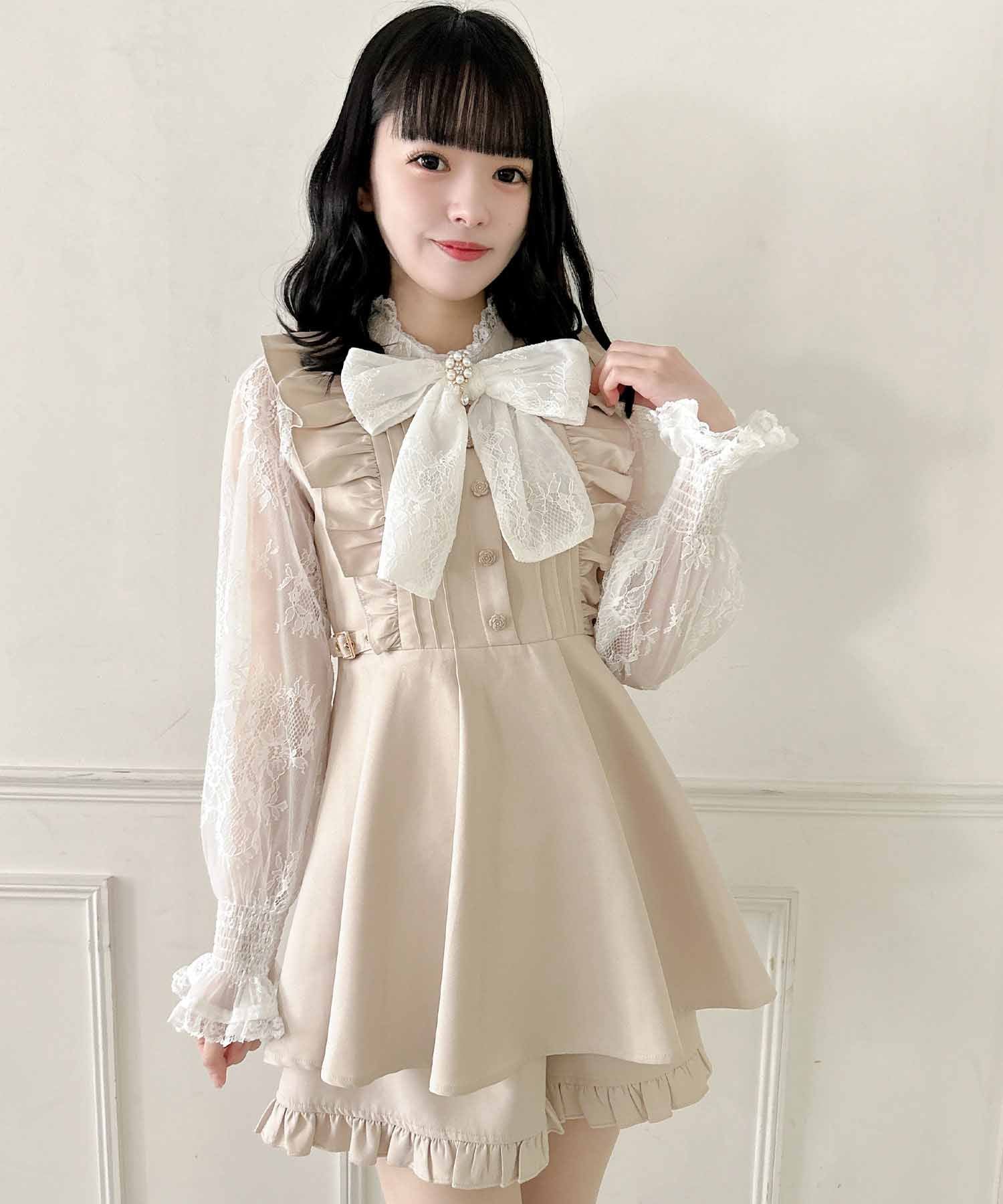 ロジータ ROJITA レーススリーブBIGリボンセットアップ,ベージュ