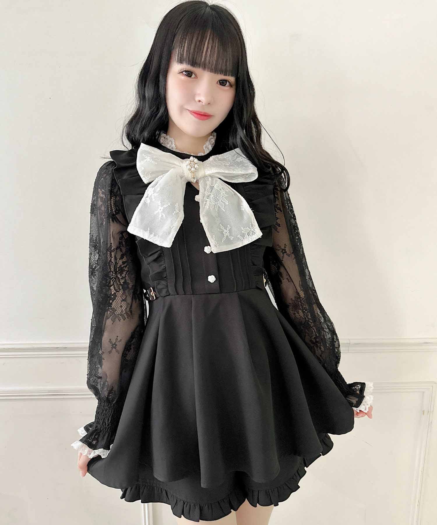 ロジータ ROJITA レーススリーブBIGリボンセットアップ,ブラック