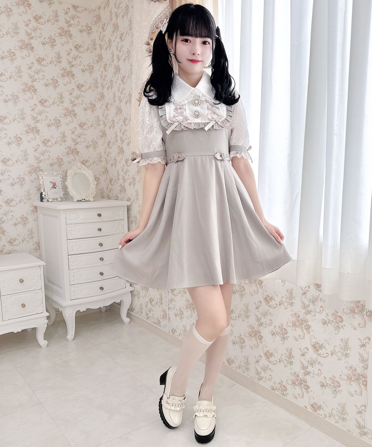 ロジータ ROJITA ヨークレースアップワンピース,ピンク