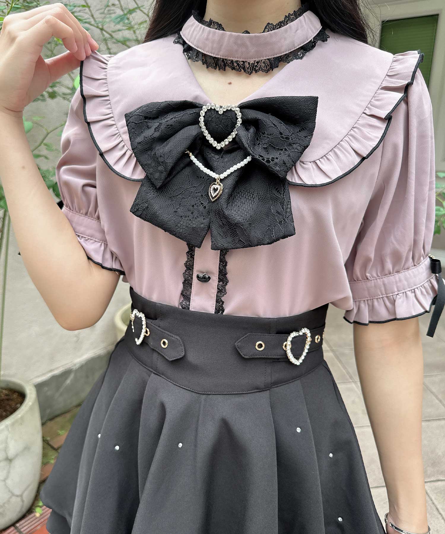 ロジータ ROJITA パールチェーンリボンブローチ付ブラウス,ピンク