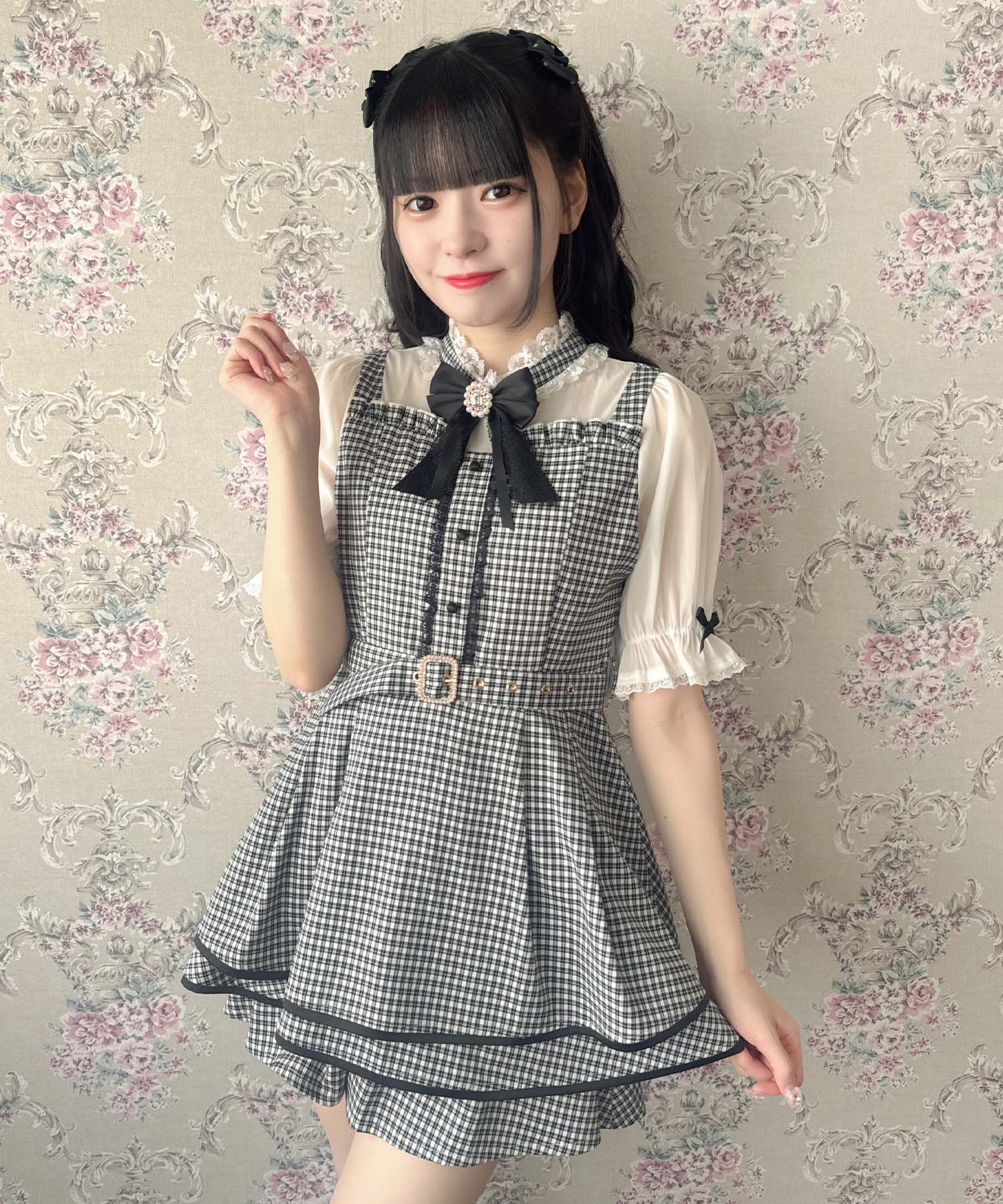 ロジータ ROJITA ベルト付きレイヤードセットアップ,ブラックチェック