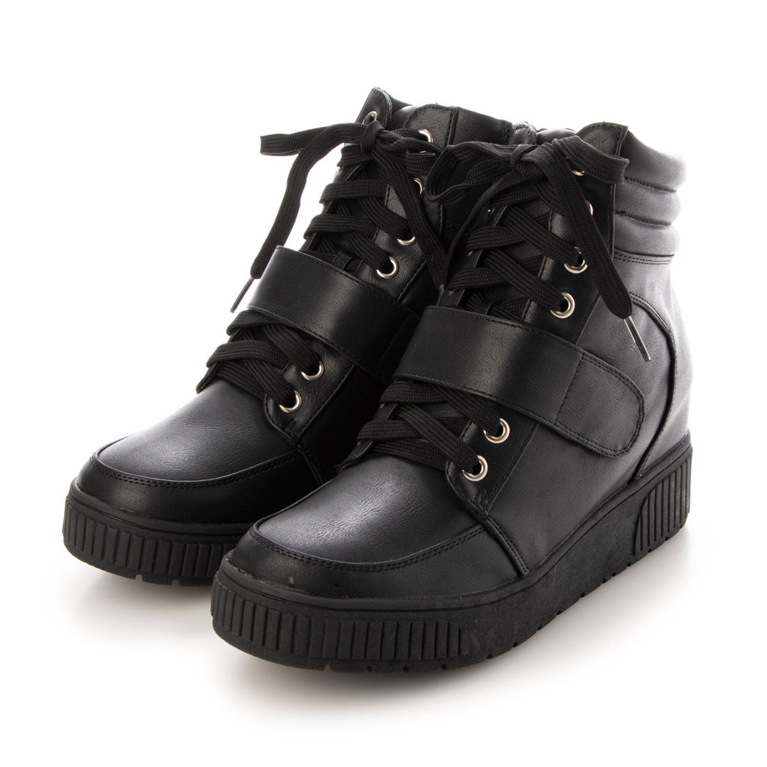 ルームナイン ROOM9 インヒールスニーカー スニーカー レディース ハイカット インヒール 厚底,ブラックスムースジップ