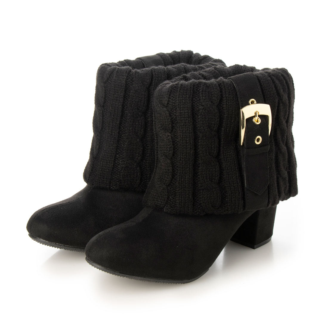 ルームナイン ROOM9 太ヒール ニットデザイン スエード ショートブーツ ブーティー