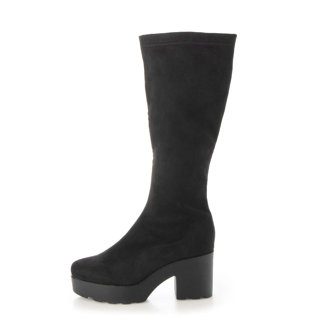 ルームナイン ROOM9 厚底 トラックソール スタイリッシュ ロングブーツ レディース 黒 サイドジップ 太ヒール