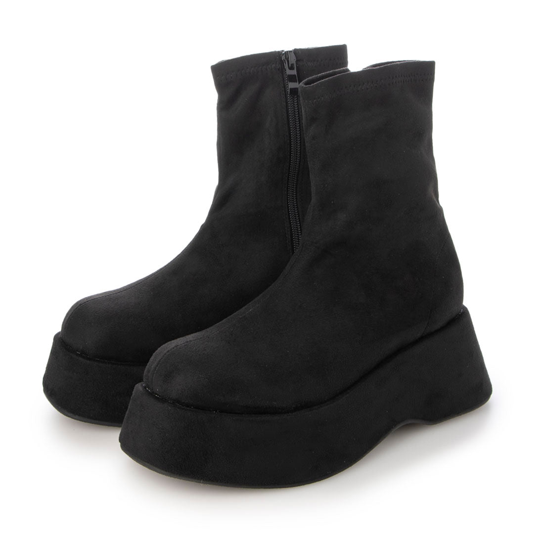 ルームナイン ROOM9 ボリューム デザインソール ストレッチ ショートブーツ レディース 黒 サイドジップ