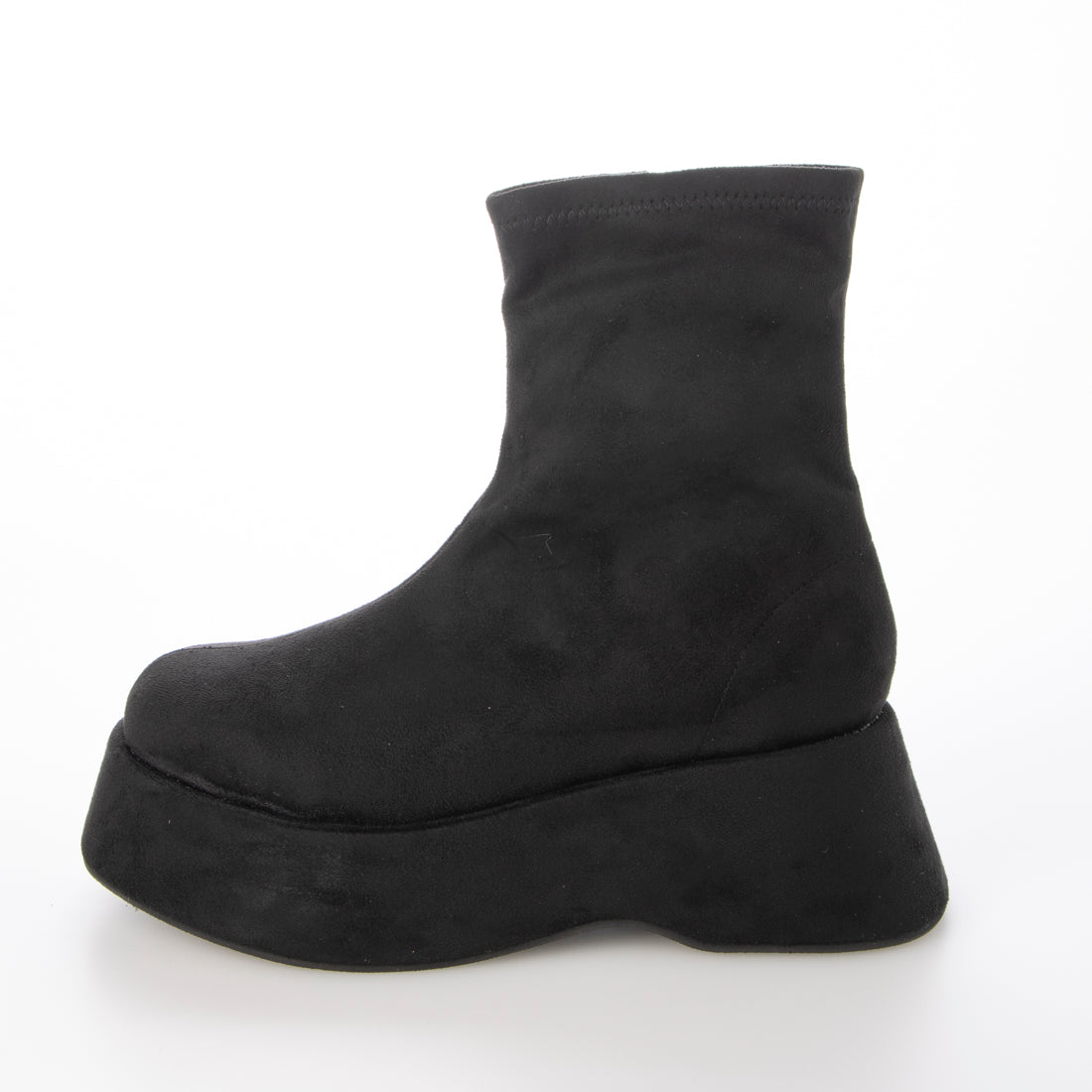 ルームナイン ROOM9 ボリューム デザインソール ストレッチ ショートブーツ レディース 黒 サイドジップ