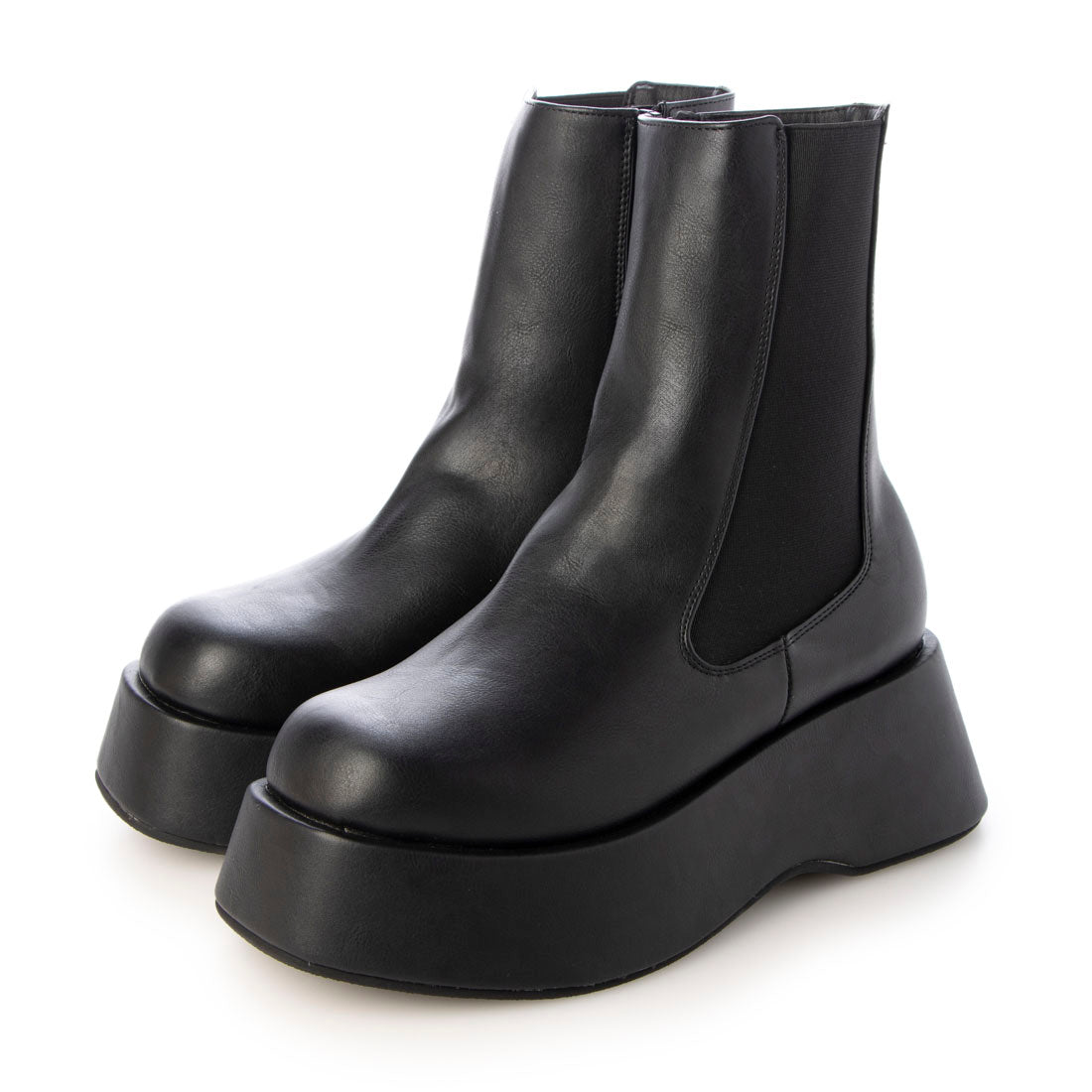 ルームナイン ROOM9 厚底 ボリュームソール サイドゴア ショートブーツ レディース 黒 スムース スエード