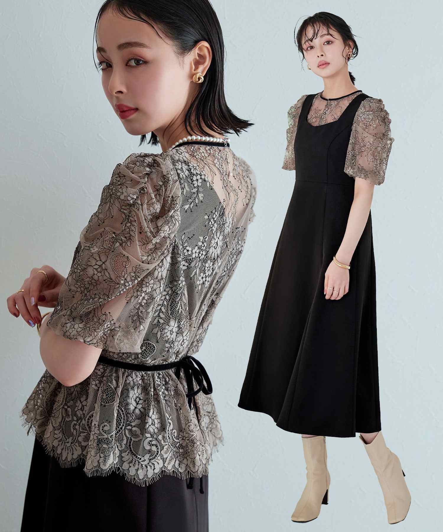 ルイルエブティック RUIRUE BOUTIQUE 2WAYレースボレロ×フレアシルエットロングワンピース