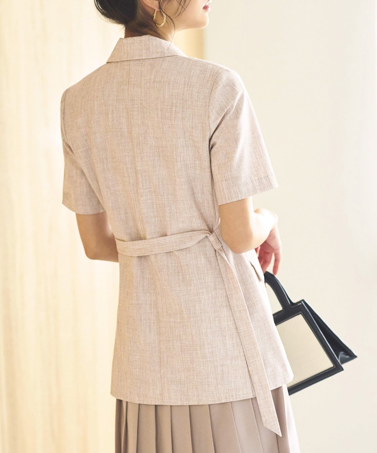 ルイルエブティック RUIRUE BOUTIQUE 【2点セット】半袖ダブルブレスト&ヘムプリーツワンピースセットアップ スーツ ビジネス 卒園式 卒業式 入園式 入学式 七五三 スタイリッシュ セットアップ (ライトブラウン) ライトブラウン