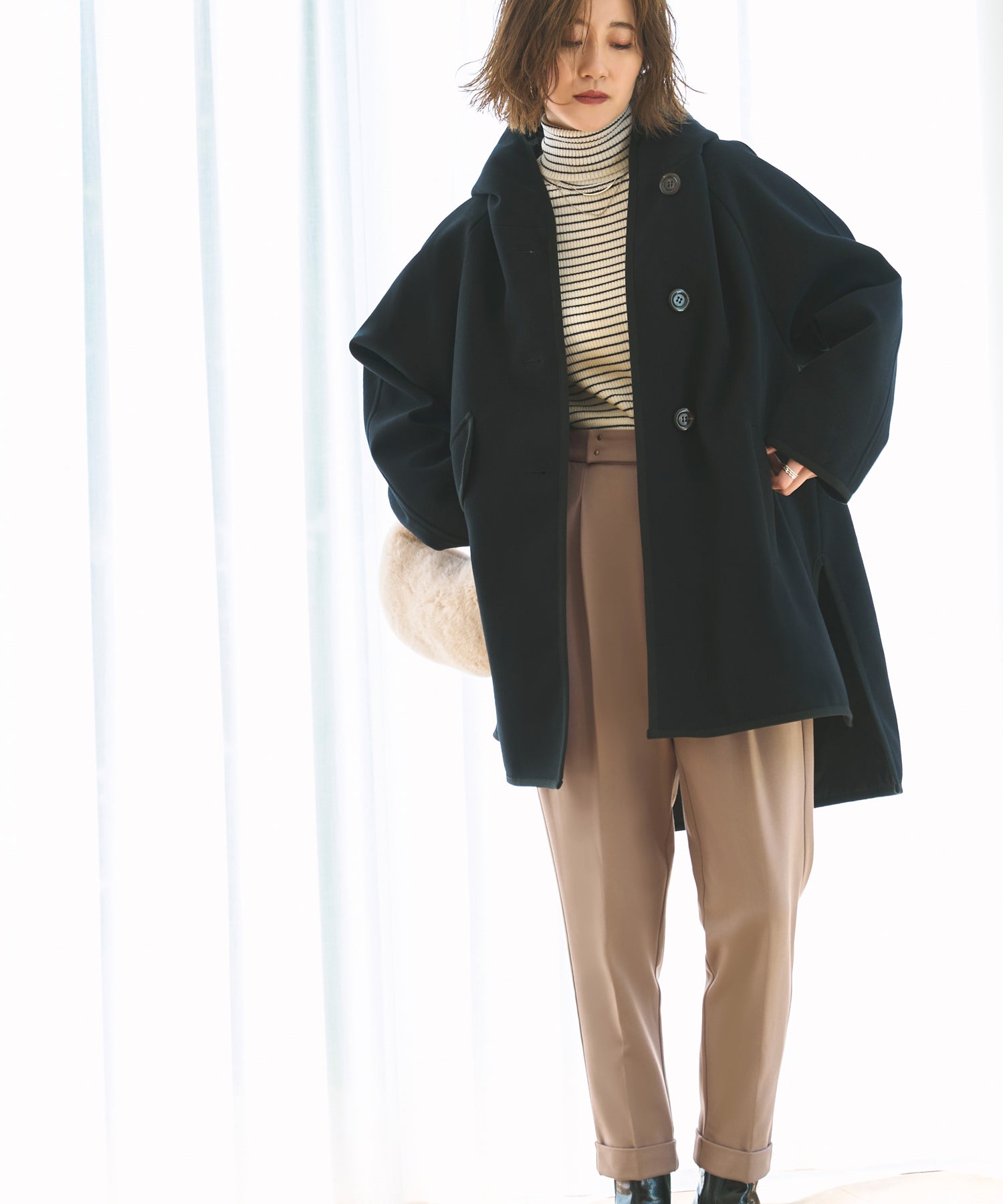 ルイルエブティック RUIRUE BOUTIQUE 【あたたか裏起毛シリーズ】シークレットゴム・ロールアップテーパードパンツ