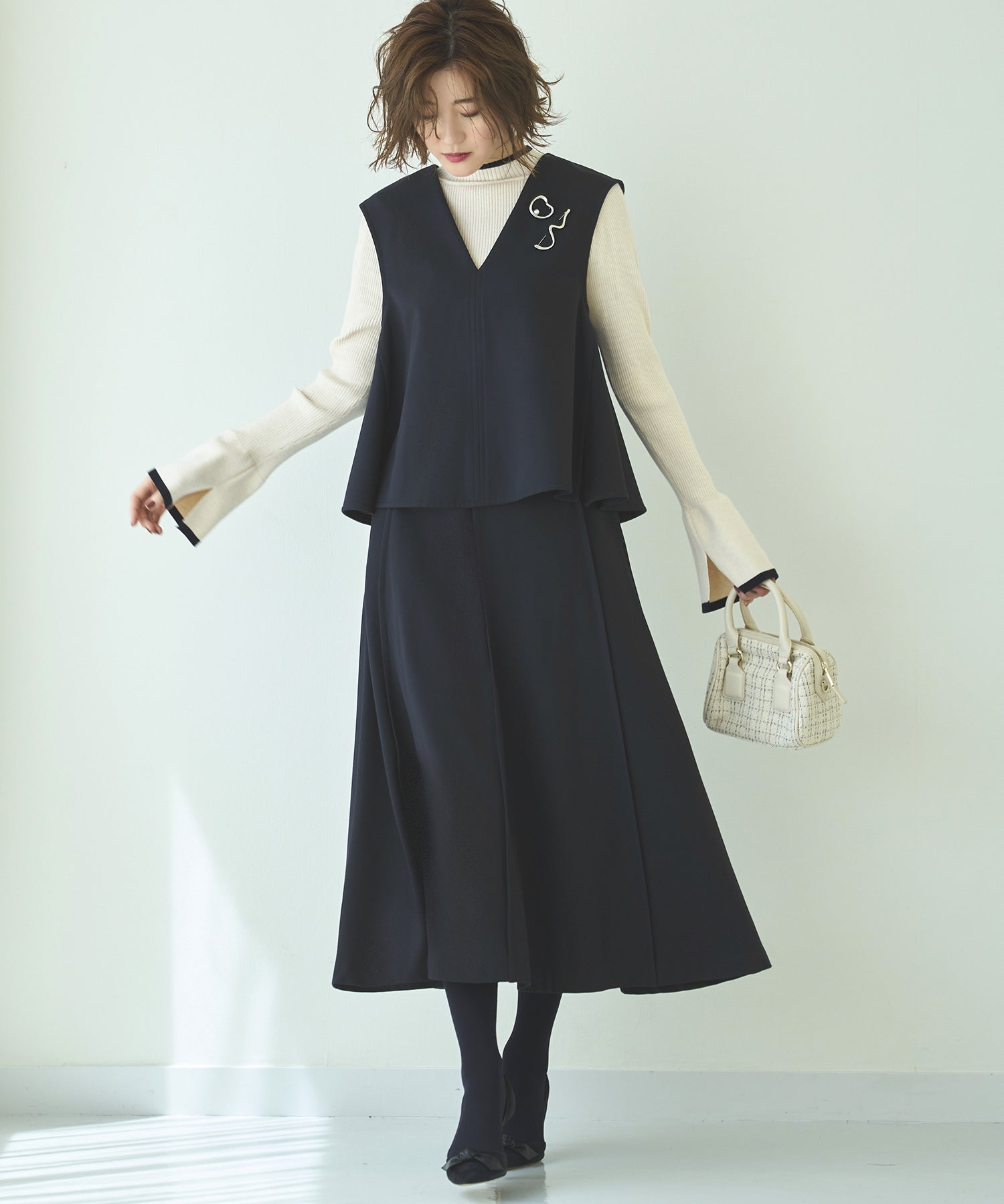 ルイルエブティック RUIRUE BOUTIQUE 【あたたか裏起毛シリーズ】選べるボトム フレアヘム ジレ&シークレットゴム・フレアスカート/テーパードパンツ (スカート/ネイビー) スカート/ネイビー