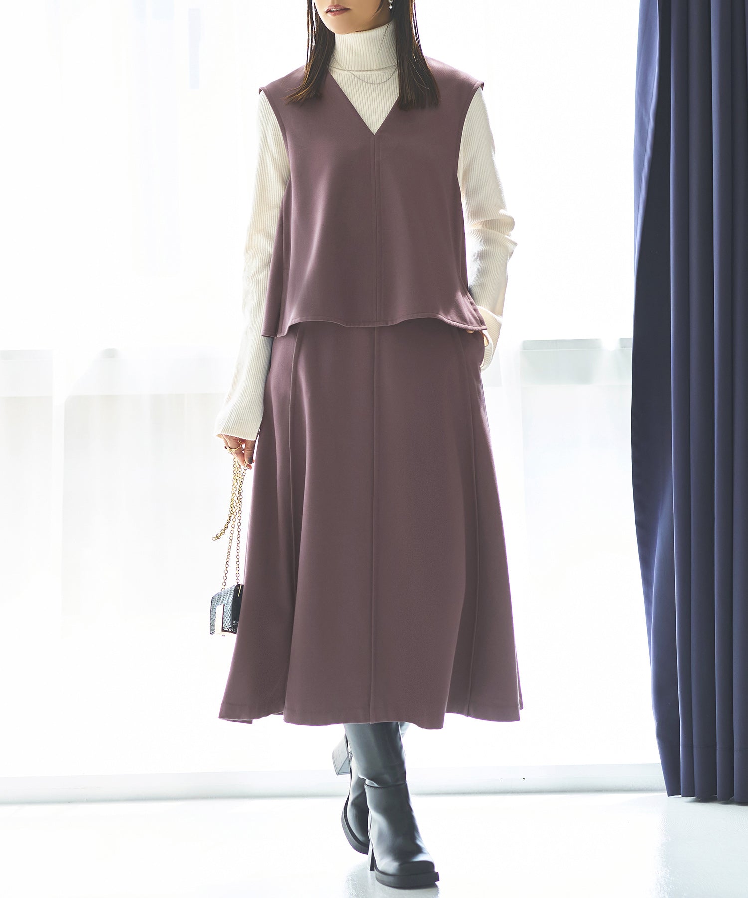 ルイルエブティック RUIRUE BOUTIQUE 【あたたか裏起毛シリーズ】選べるボトム フレアヘム ジレ&シークレットゴム・フレアスカート/テーパードパンツ (スカート/ダークグレープ) スカート/ダークグレープ