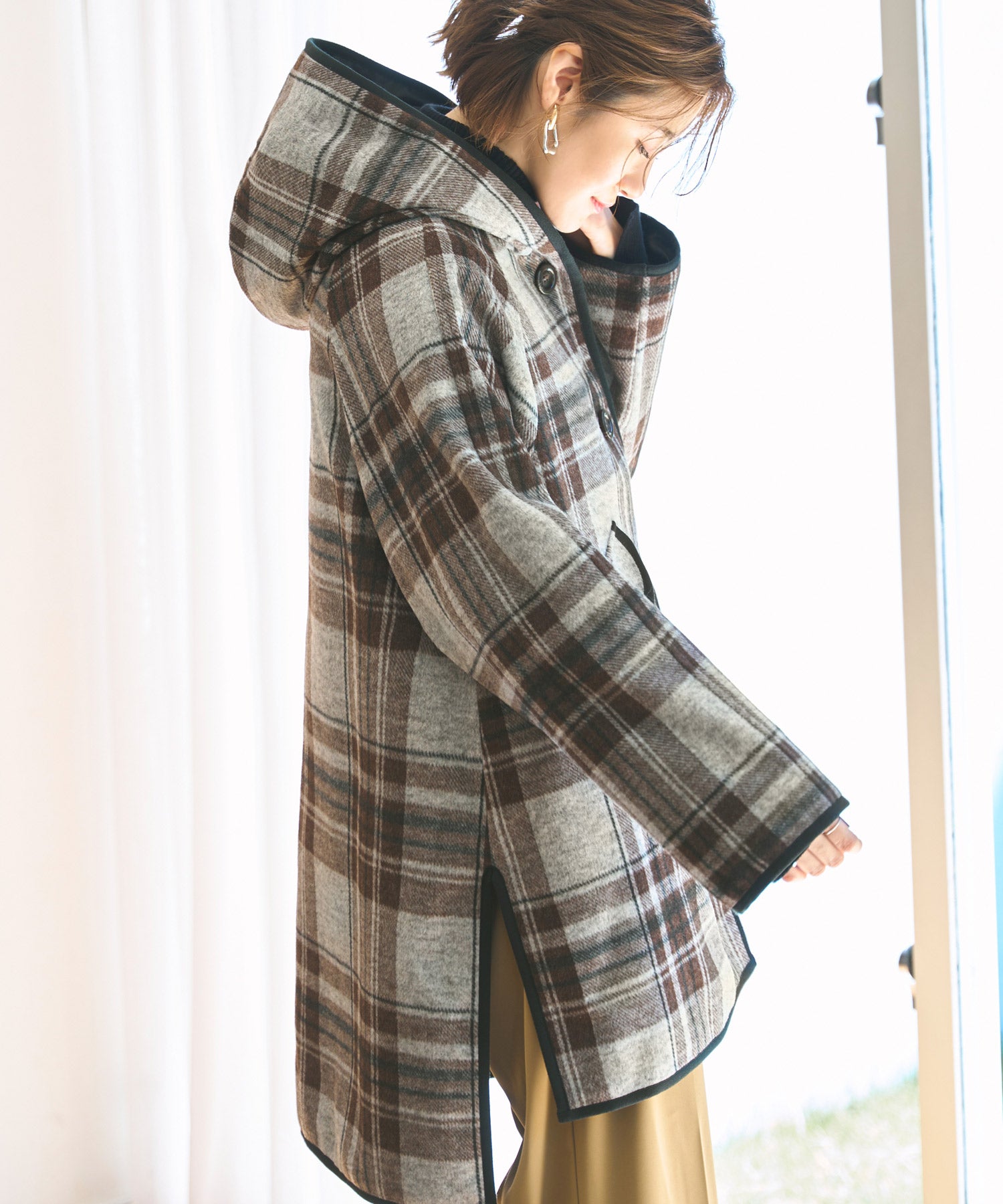 ルイルエブティック RUIRUE BOUTIQUE 【ウーリーストレッチ×ソフィーレイト】裏キルトフーデッドコート (ブラウン系) ブラウン系