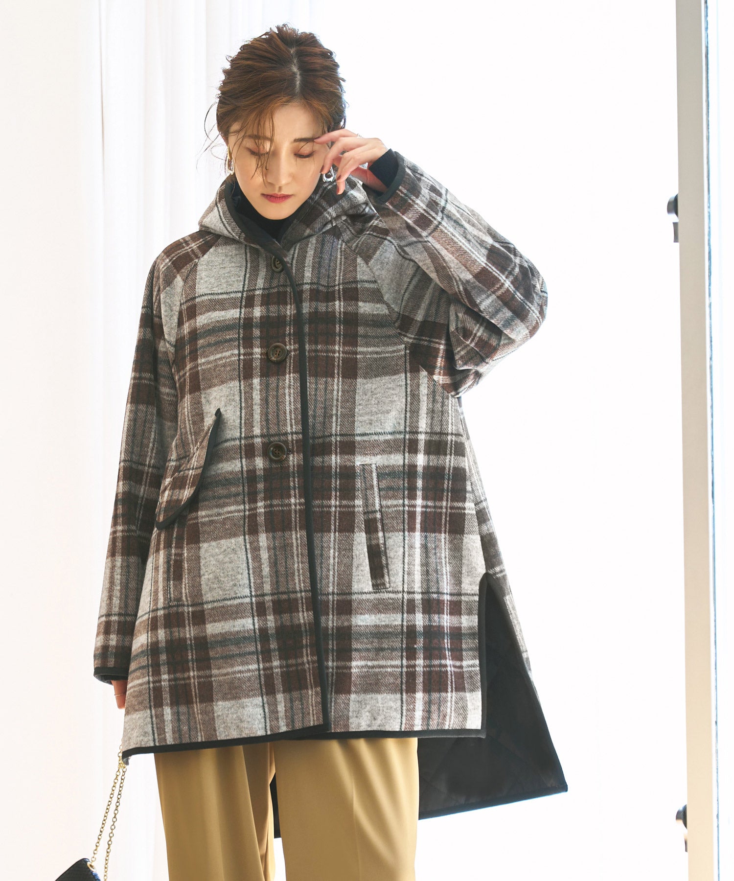 ルイルエブティック RUIRUE BOUTIQUE 【ウーリーストレッチ×ソフィーレイト】裏キルトフーデッドコート (ブラウン系) ブラウン系