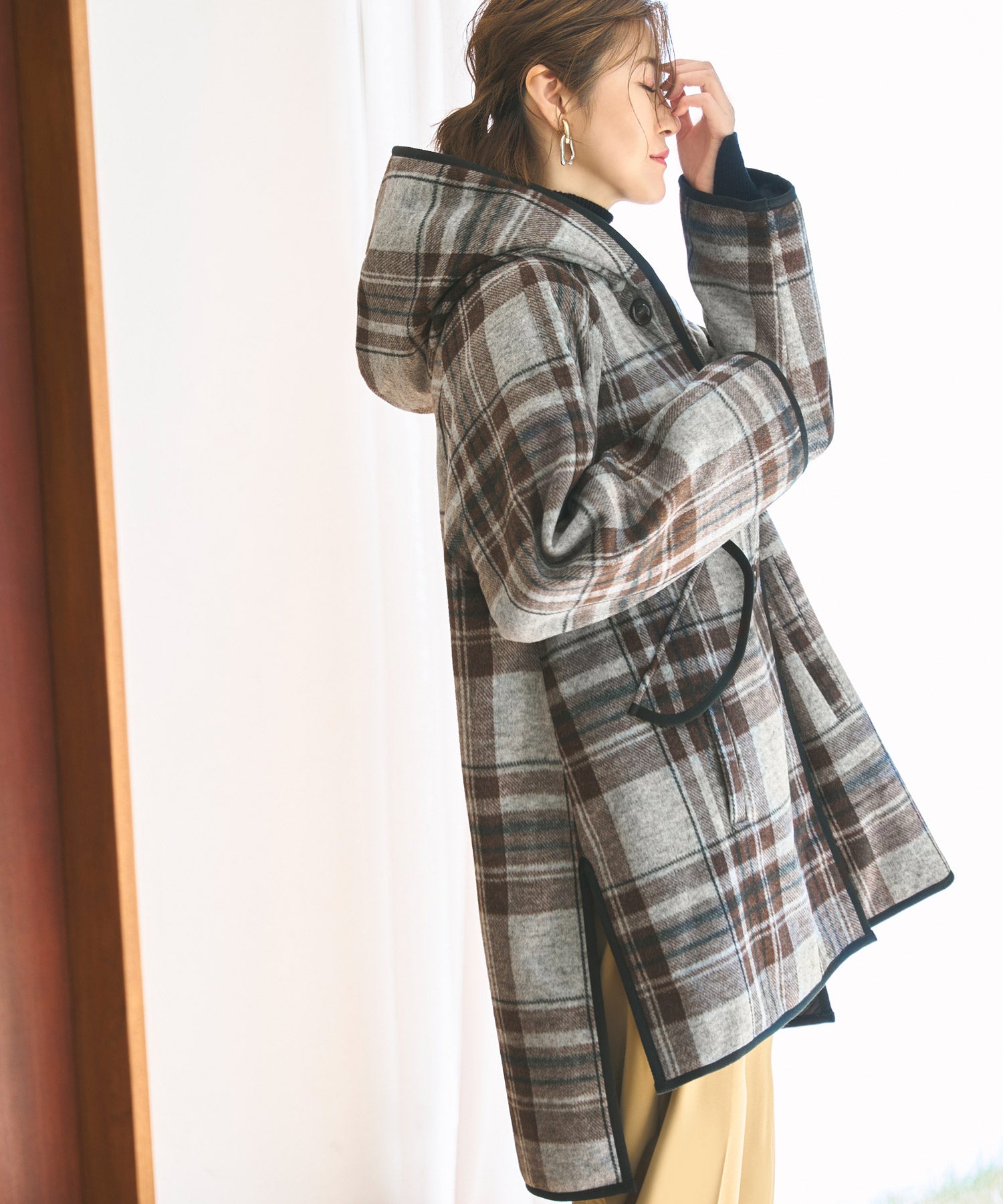 ルイルエブティック RUIRUE BOUTIQUE 【ウーリーストレッチ×ソフィーレイト】裏キルトフーデッドコート (ブラウン系) ブラウン系