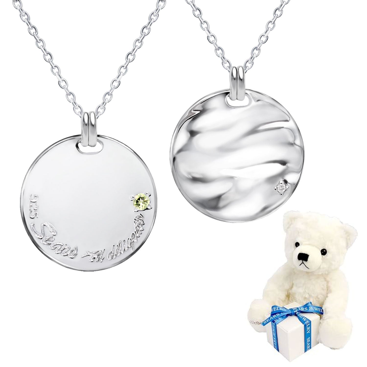 シアーズ Sears 選べる誕生石12色 ネックレス メンズ 6月 誕生石 テディベア 付 彼氏 誕生日プレゼント 男性 シルバー (8月ペリドット) 8月ペリドット