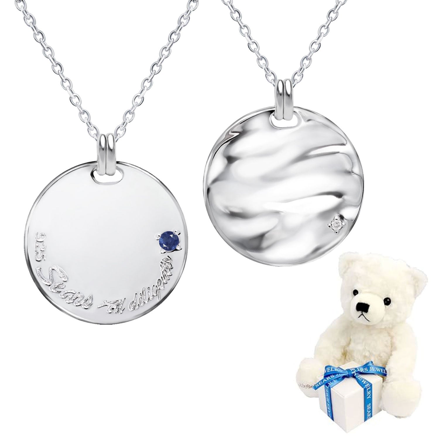 シアーズ Sears 選べる誕生石12色 ネックレス メンズ 6月 誕生石 テディベア 付 彼氏 誕生日プレゼント 男性 シルバー (9月サファイア) 9月サファイア