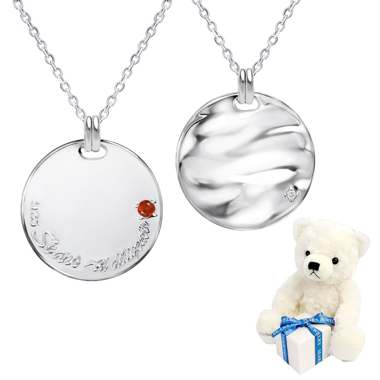 シアーズ Sears 選べる誕生石12色 ネックレス メンズ 6月 誕生石 テディベア 付 彼氏 誕生日プレゼント 男性 シルバー (1月ガーネット) 1月ガーネット