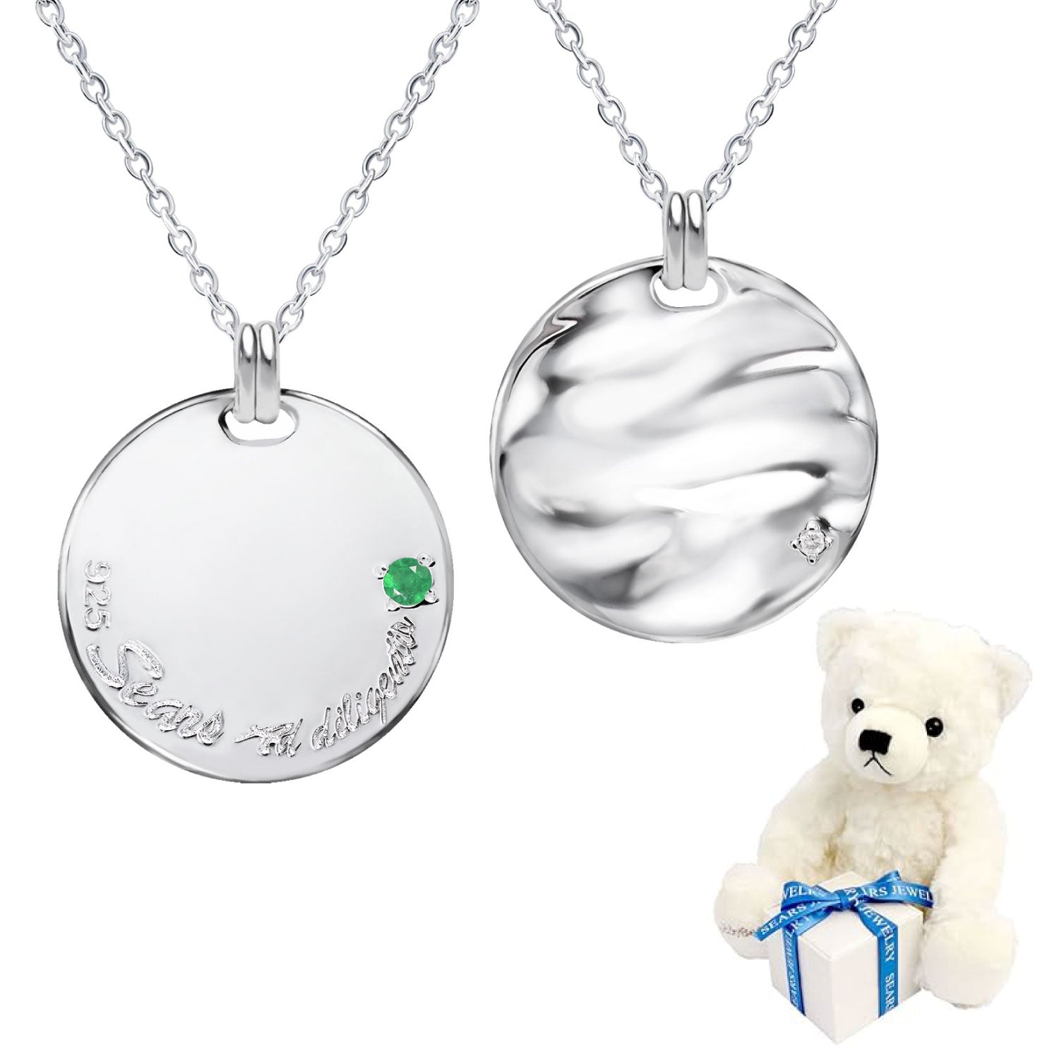 シアーズ Sears 選べる誕生石12色 ネックレス メンズ 6月 誕生石 テディベア 付 彼氏 誕生日プレゼント 男性 シルバー (5月エメラルド) 5月エメラルド