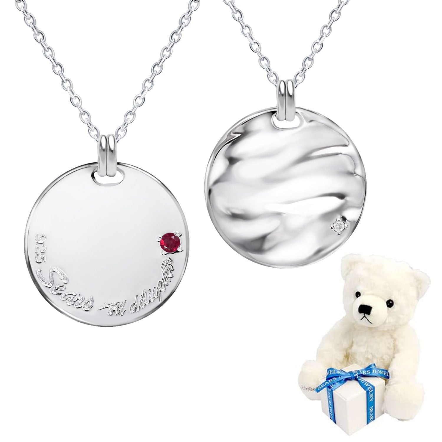 シアーズ Sears 選べる誕生石12色 ネックレス メンズ 6月 誕生石 テディベア 付 彼氏 誕生日プレゼント 男性 シルバー (7月ルビー) 7月ルビー