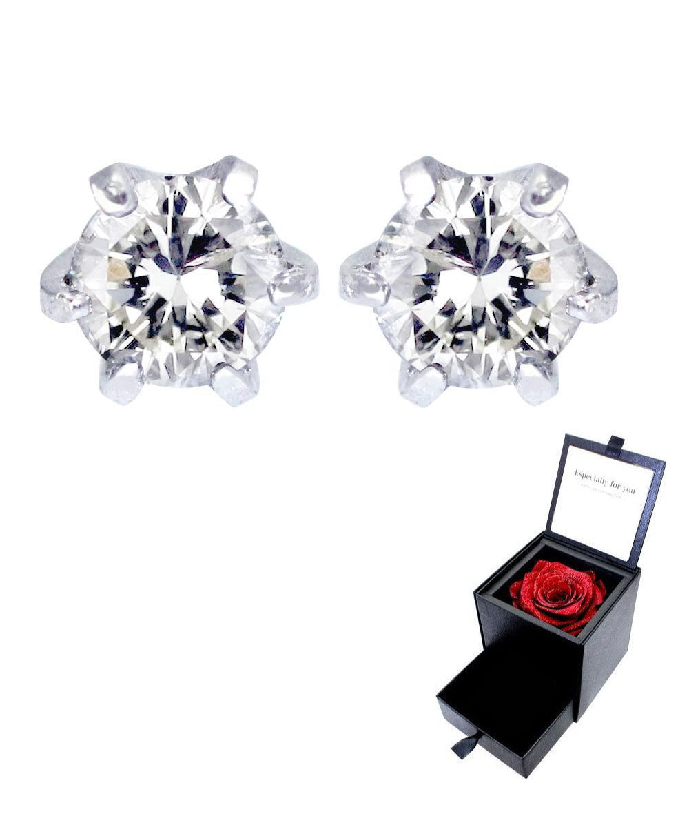 Sears Sears Diamond Earrings 1 Piece Pt900 Preserved Flower Rose Box Set