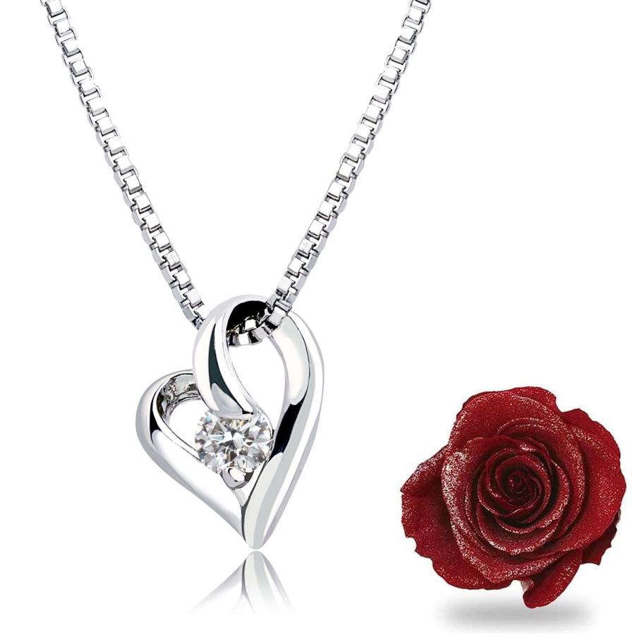 シアーズ Sears シアーズ オープンハート ネックレス レディース 一粒 cz プリザーブドフラワー 薔薇 ボックス (ホワイトゴールドカラー) ホワイトゴールドカラー