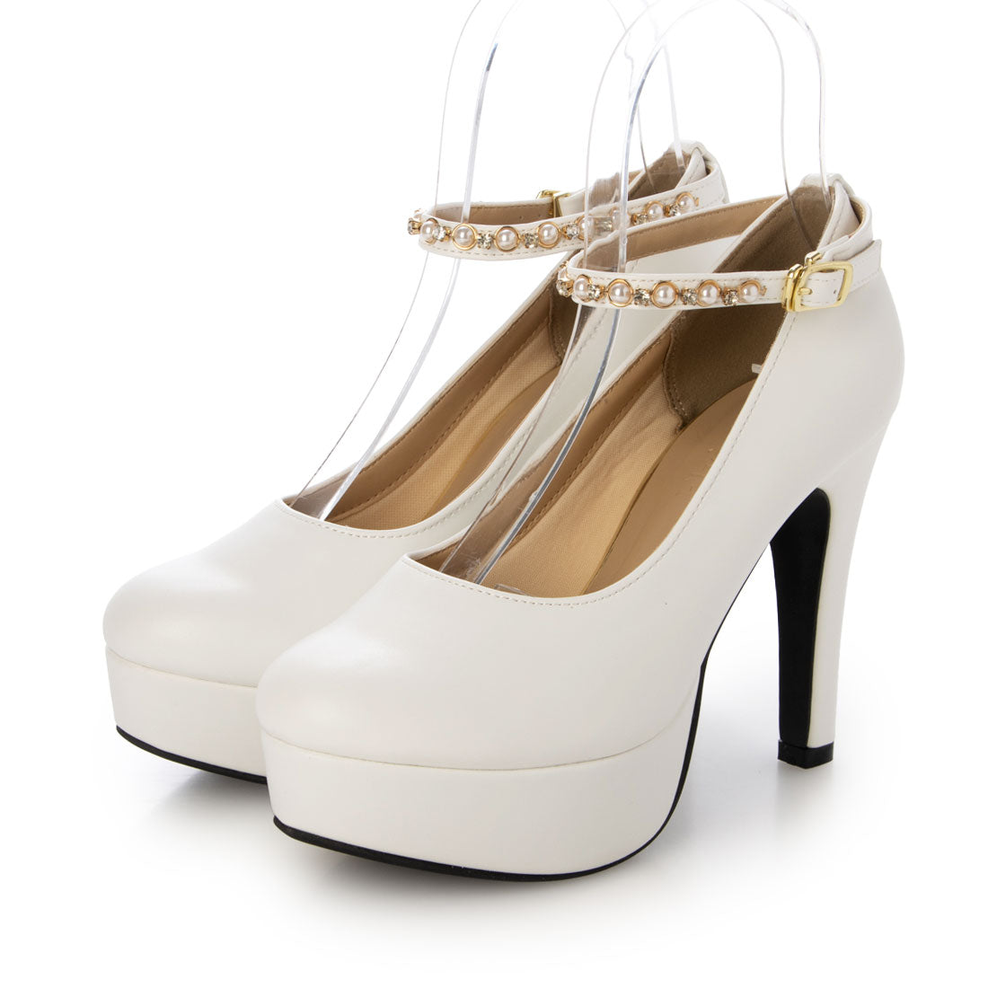 パレード Parade 【厚底】パールストラップハイヒールパンプス 6565-WK (ホワイトスムース) ホワイトスムース